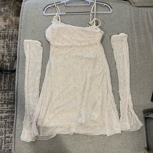 Oh Polly Whte Mini Sparkle Dress